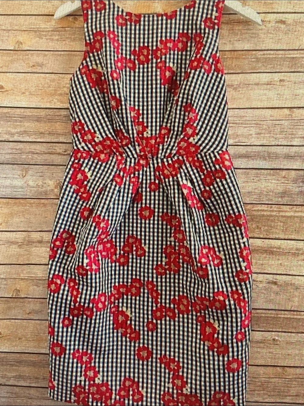 Adrianna Papell Black & White Gingham Dress with Red Floral Print